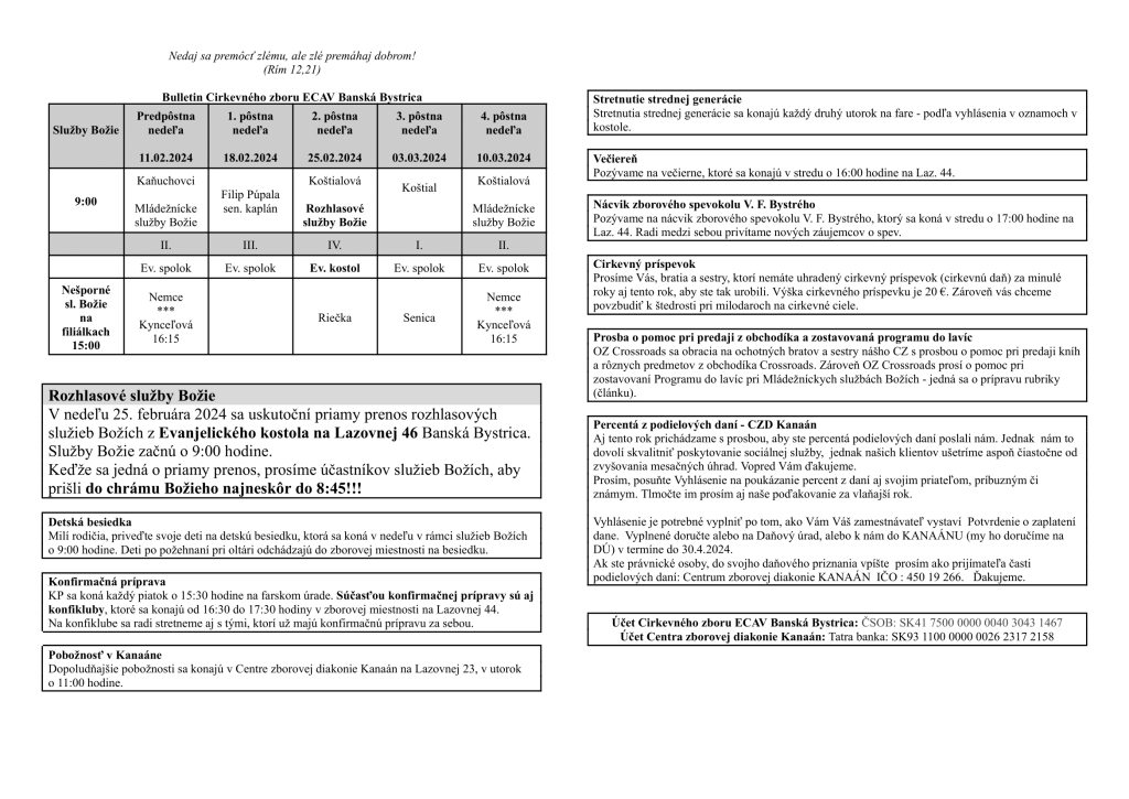 Bulletin na február a marec 2024