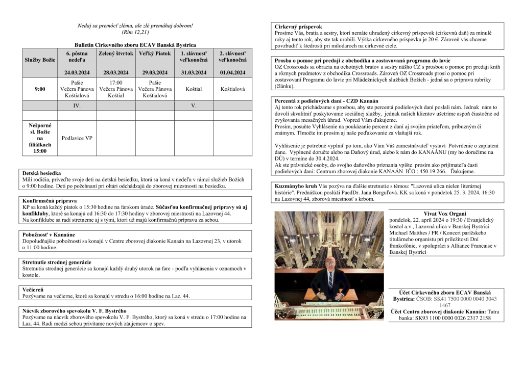 Bulletin na Veľkú noc 2024